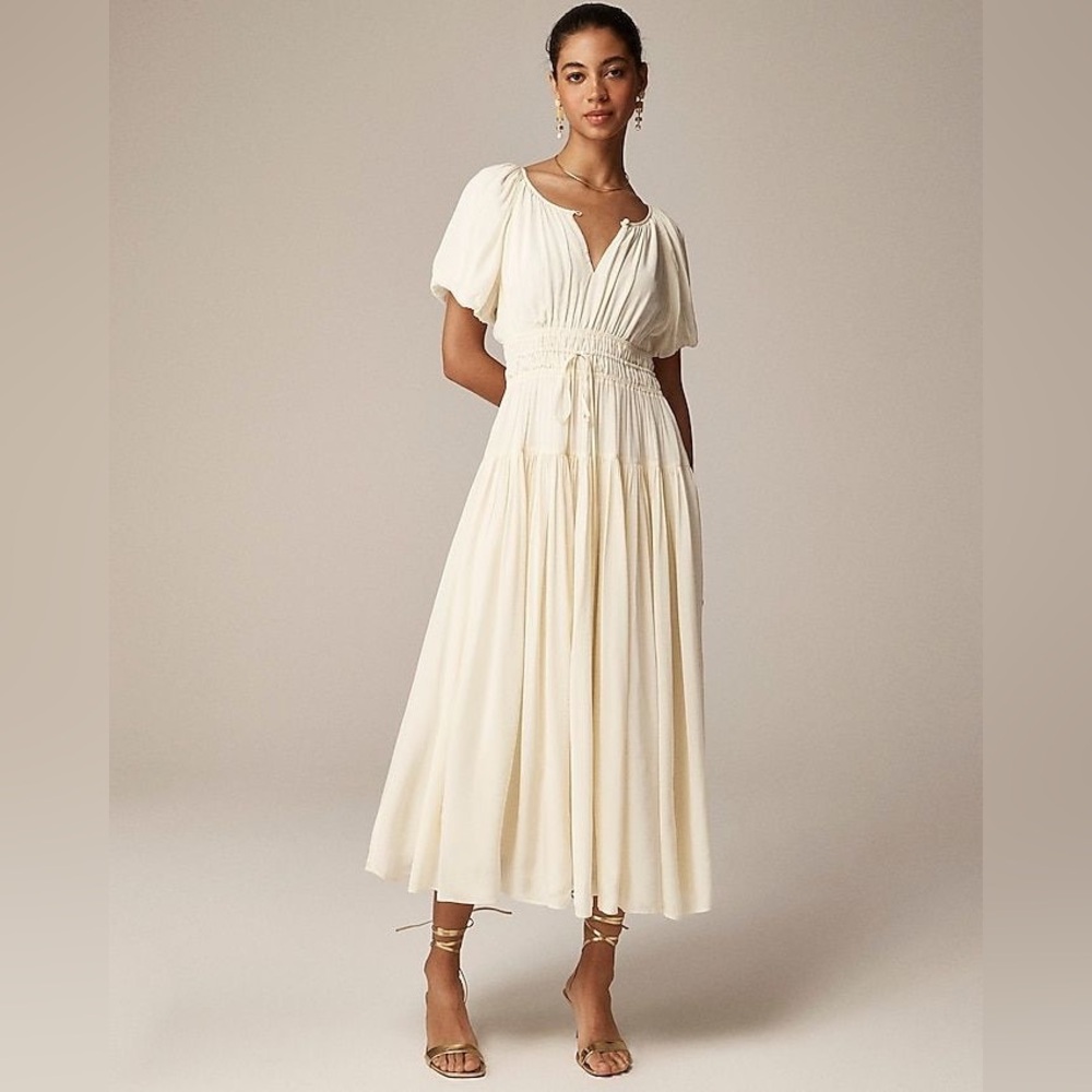 J. Crew Elena Puff Sleeve Dress in Crepe de Chine